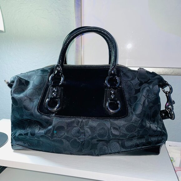 COACH Ashley Satchel Black Signature Jacquard Leather Silver Hardware - Picture 7 of 11